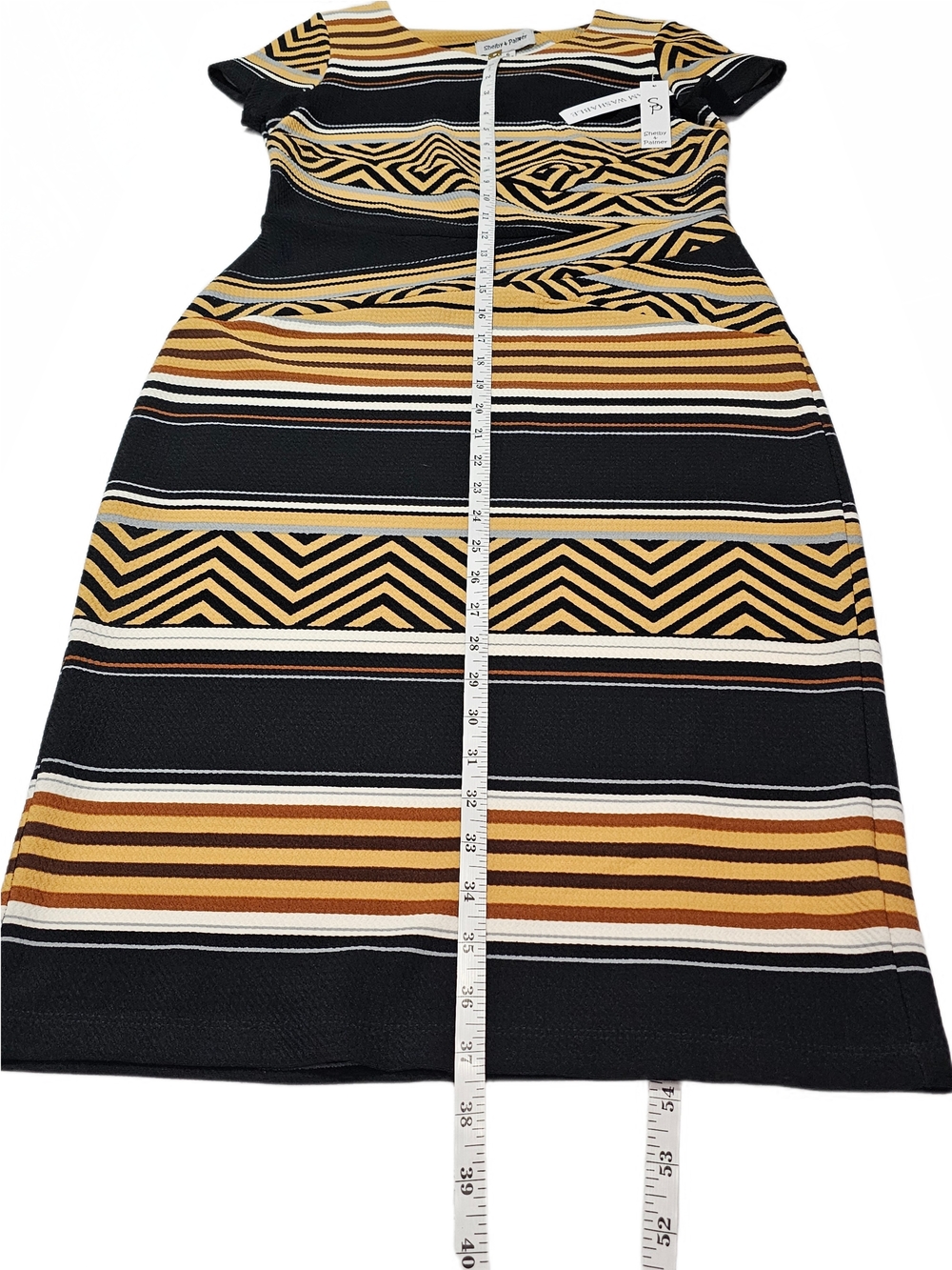 Shelby & Palmer Black Mustard Striped Aztec Geometric Midi Dress - Picture 8 of 13